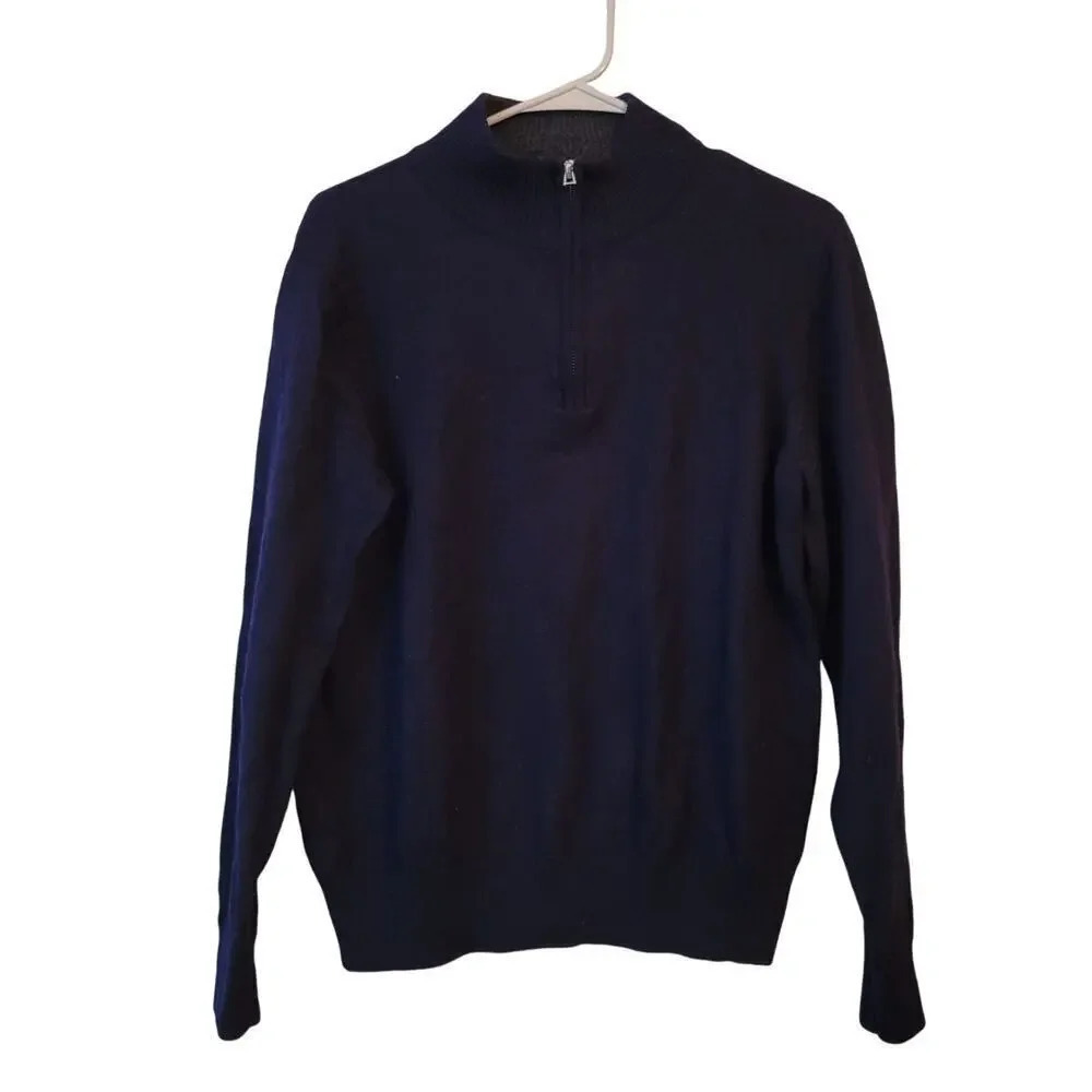 Tailor Byrd Men Wool Pullover Sweater M Black Quarter Zip Long Sleeves Mock Neck